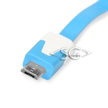 Шнур 2.0 USB A MALE- micro USB 5P 1,0м шнур плоский/голубой
